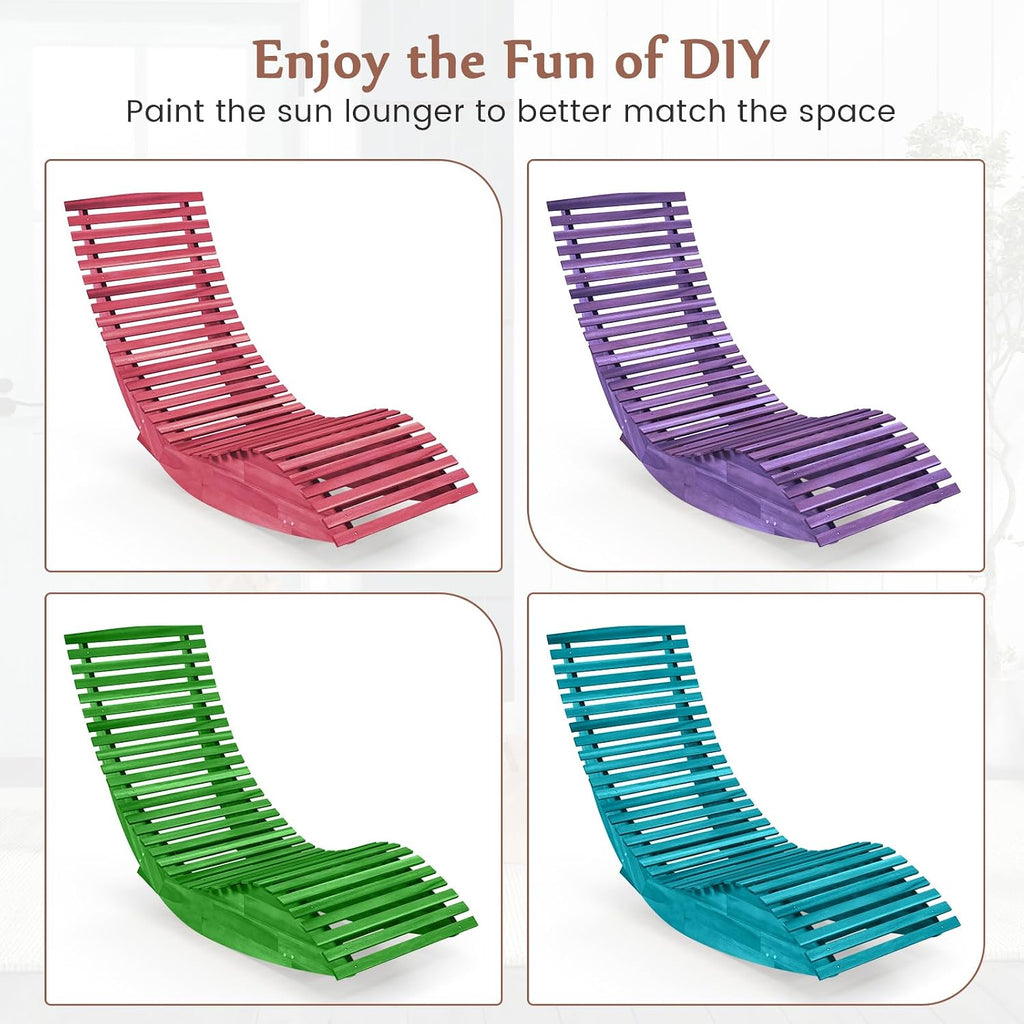 Giantex Outdoor Chaise Lounge Chair - Set of 2 Acacia Wood Outdoor Lounger, Patio Lounge Chair with Slatted Design, Rocking Chair, Patio Rocker for Sunbathing, Poolside, Beach Lounge Chairs