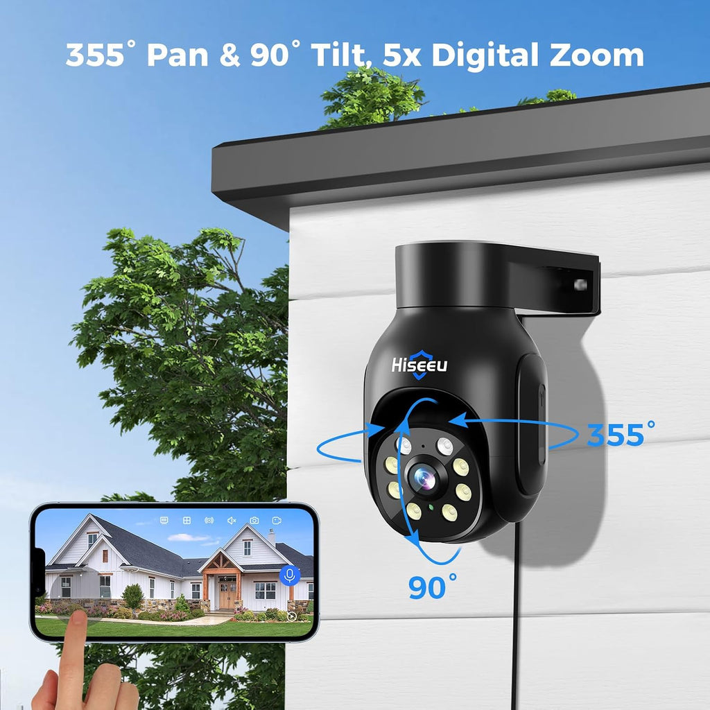 Hiseeu Wireless Security Camera System,All-in-One with 15' LCD Monitor 16CH NVR 4PCS 5MP PTZ Outdoor Camera,3TB HDD Storage, 2-Way Audio, Color Night Vision, Motion Alert,2.4Ghz WiFi