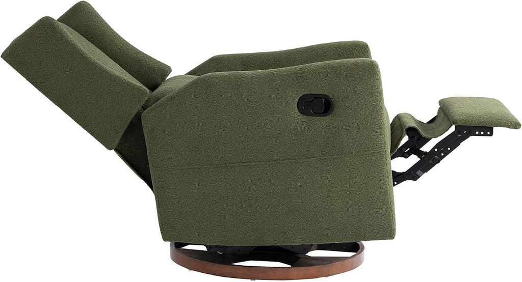 KISLOT Swivel Rocker Recliner Chair, Nursery Glider Recliner with Wood Base Manual Rocking Comfy Upholstered Fabric Reclining Single Sofa for Nursery Bedroom Living Room