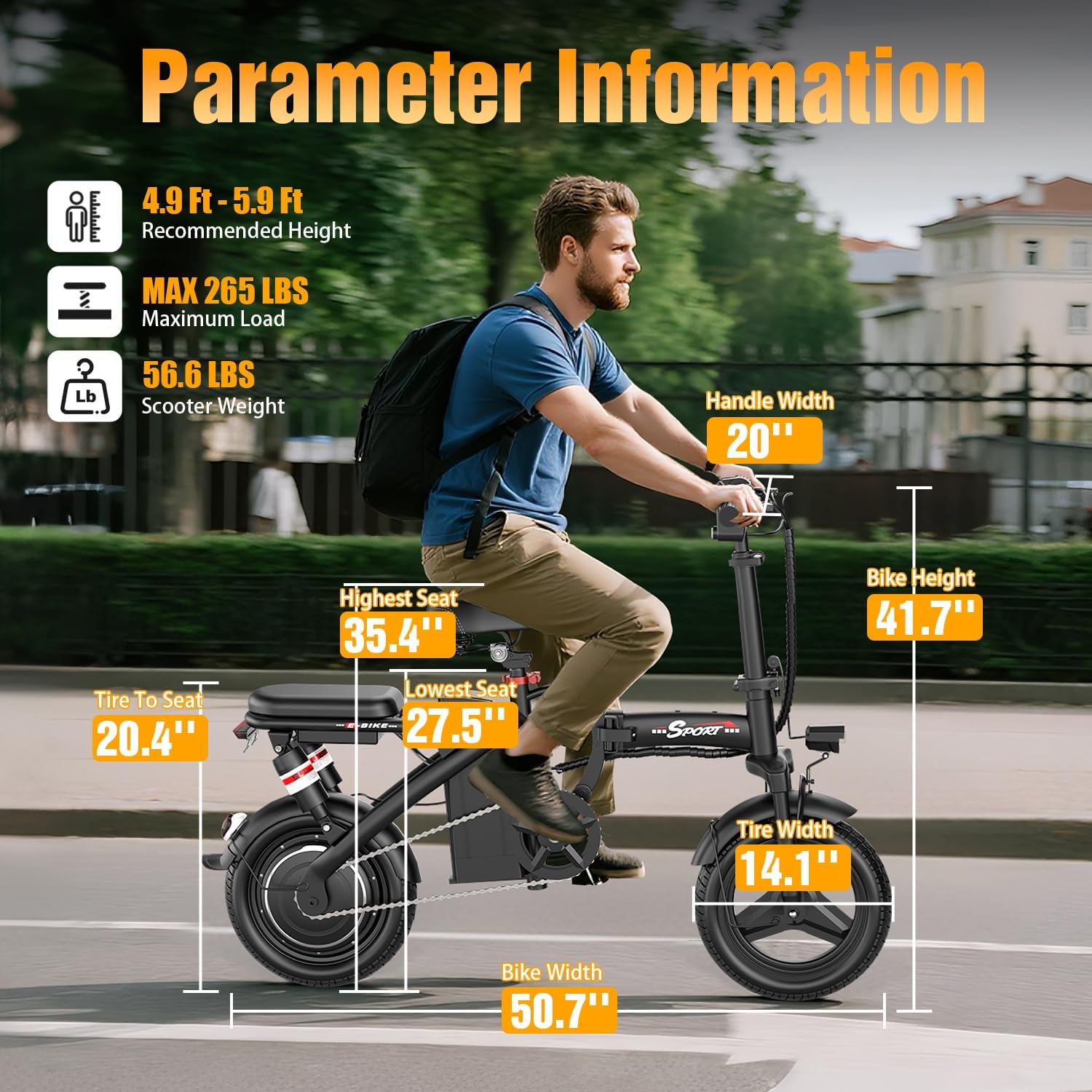 AZHAR Foldable Electric Bike for Adults Teens, 1200W Peak Motor, Up to 25 MPH, 45 Miles PAS Range, Dual Suspension, 14' Tires, 3-Speed Modes, Compact & Portable Electric Mini Bike, Commuting Ebike