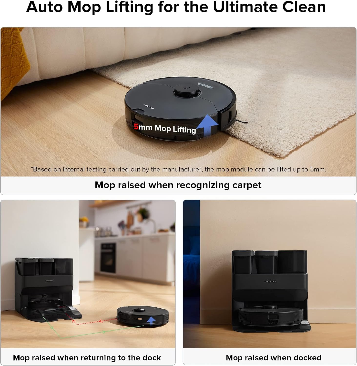 roborock S7 Max Ultra Robot Vacuum and Mop Combo, Auto Mop Drying, Auto Mop Washing, Self-Emptying, Self-Refilling, 5500Pa Suction, Reactive Tech Obstacle Avoidance, Black (Renewed)