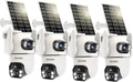 Security Cameras Wireless Outdoor with Dual Lens,Solar Cameras for Home Security with 360° View Pan/Tilt,Night Vision,Waterproof,PIR Alarm,2-Way Audio,SD/Cloud Storage,No Month Fee,2.4GHz WiFi(4 Pack)
