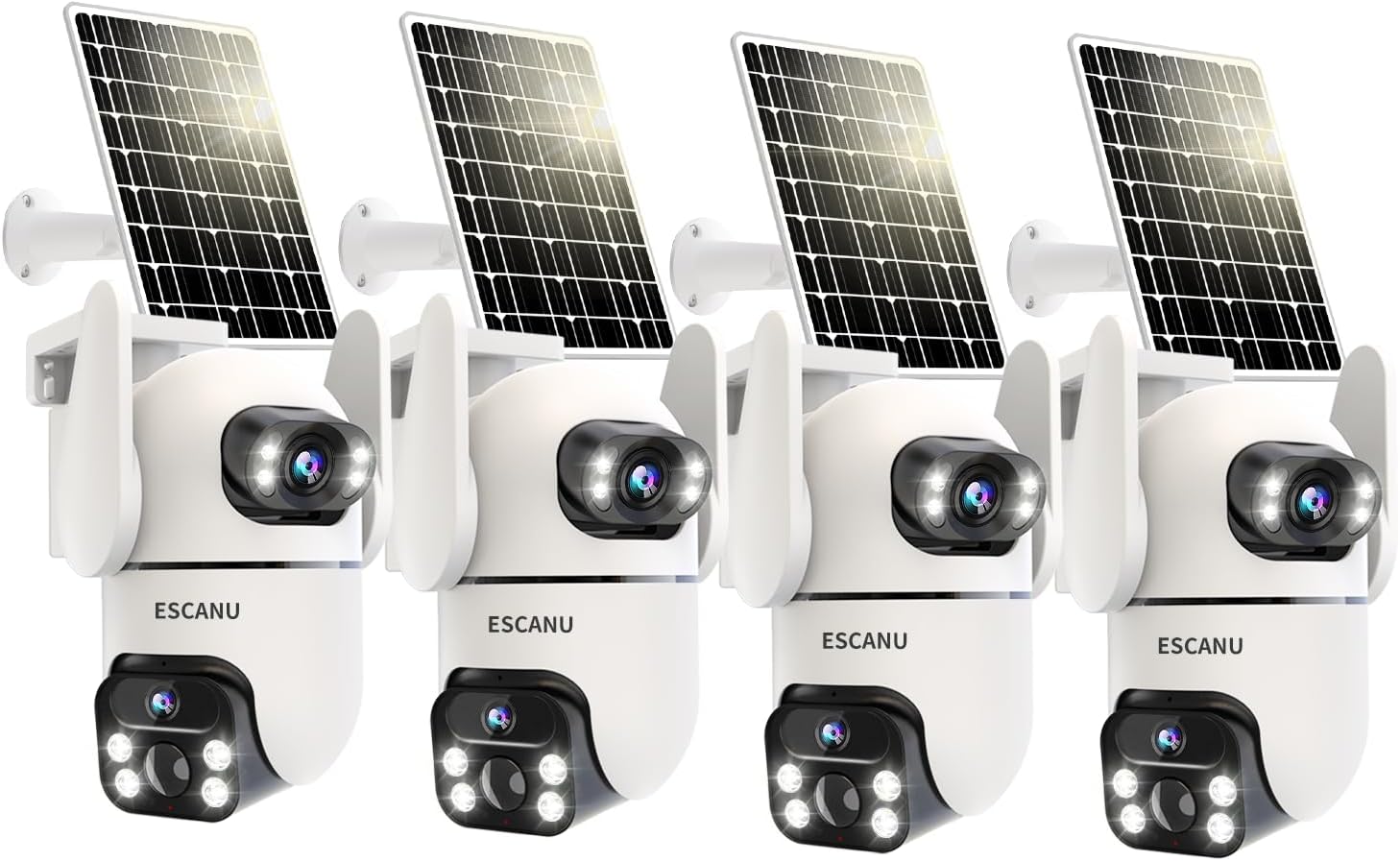 Security Cameras Wireless Outdoor with Dual Lens,Solar Cameras for Home Security with 360° View Pan/Tilt,Night Vision,Waterproof,PIR Alarm,2-Way Audio,SD/Cloud Storage,No Month Fee,2.4GHz WiFi(4 Pack)