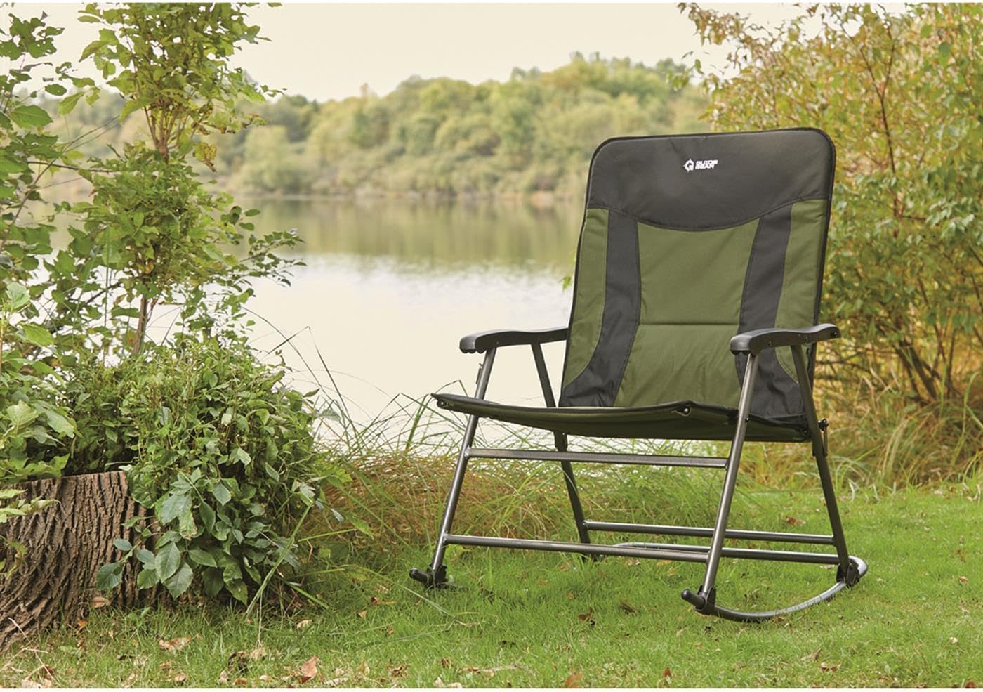 Guide Gear XXL Oversized Rocking Camping Chair, Heavy-Duty 600 lb Capacity Portable Folding Outdoor Camp Rocker Chairs for Adults Hunter Green/Black