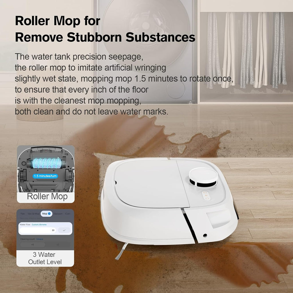 Robot Vacuum and Mop Combo, LiDAR Mapping Robotic Vacuum Cleaner for Pet Hair, Vacuum & Mop at the Same Time, No-Go Zones, Room Select, Multi-Floor Maps, 240-Min Runtime, App & Voice Control (2.4GHz)
