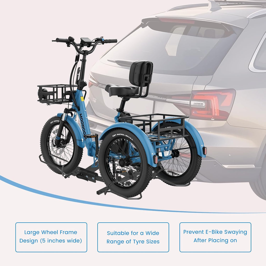 H&ZT Fat Tire Trike Carrier Rack for SUV Truck RV, Heavy-Duty Foldable Bike Carrier for 3-Wheel Bicycles, Fits 5' Wide Tires, Heavy Duty, Rear Platform Rack for Adult Tricycle
