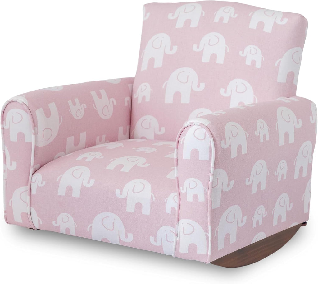 Kid Rocking Chair for Toddlers, Child Chair for Little Kids, Upholstered Toddler Armchair for Children, Comfy and Cute Little Kid Chairs (Rockers, Pink Elephants Print)