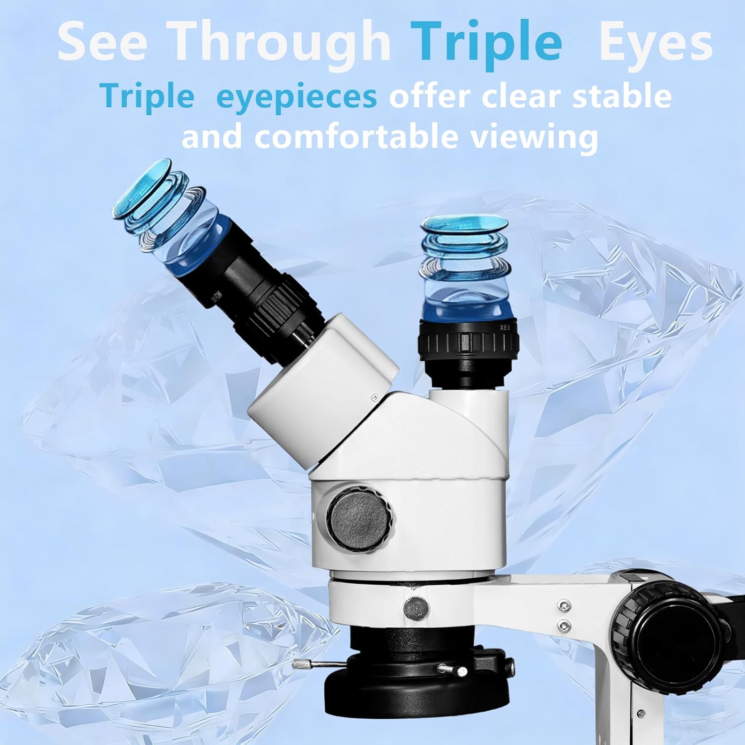 DZQ Jewelry Trinocular Microscope with Camera, 7X-45X Magnification with Multi-Directional Stand 0.5X Barlow Lens & Camera Eyepiece, 60 Ring Light Illuminator, Jewelers Microscope for Engraving Making