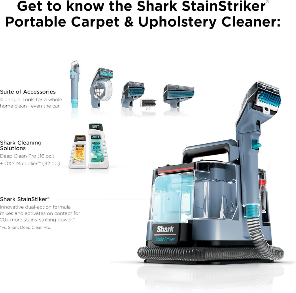 Shark StainStriker Portable Carpet Upholstery & Area Rug Cleaner, Stain & Odor Remover, Perfect for Car Interiors, Nordic Blue, PX202BRN
