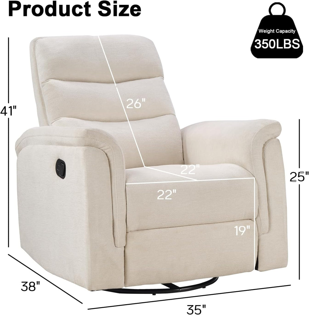 INZOY Swivel Rocker Recliner, Nursery Glider Chair, Manual Chairs Swivel Glider Recliners with Soft Backrest, Fabric Manual Reclining Sofa for Living Room Bedroom Apartment, Beige
