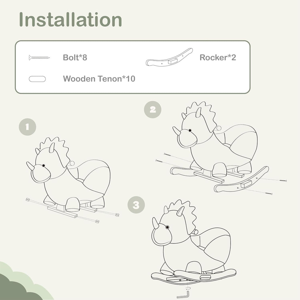 Rock My Baby Rocking Horse Green Dinosaur with Chair, Plush Stuffed Animal Rocker for Toddlers 1-3, Baby Rocker with Sweet Music, Wooden Rocking Horse Baby Animal Rocker,CPC Certified