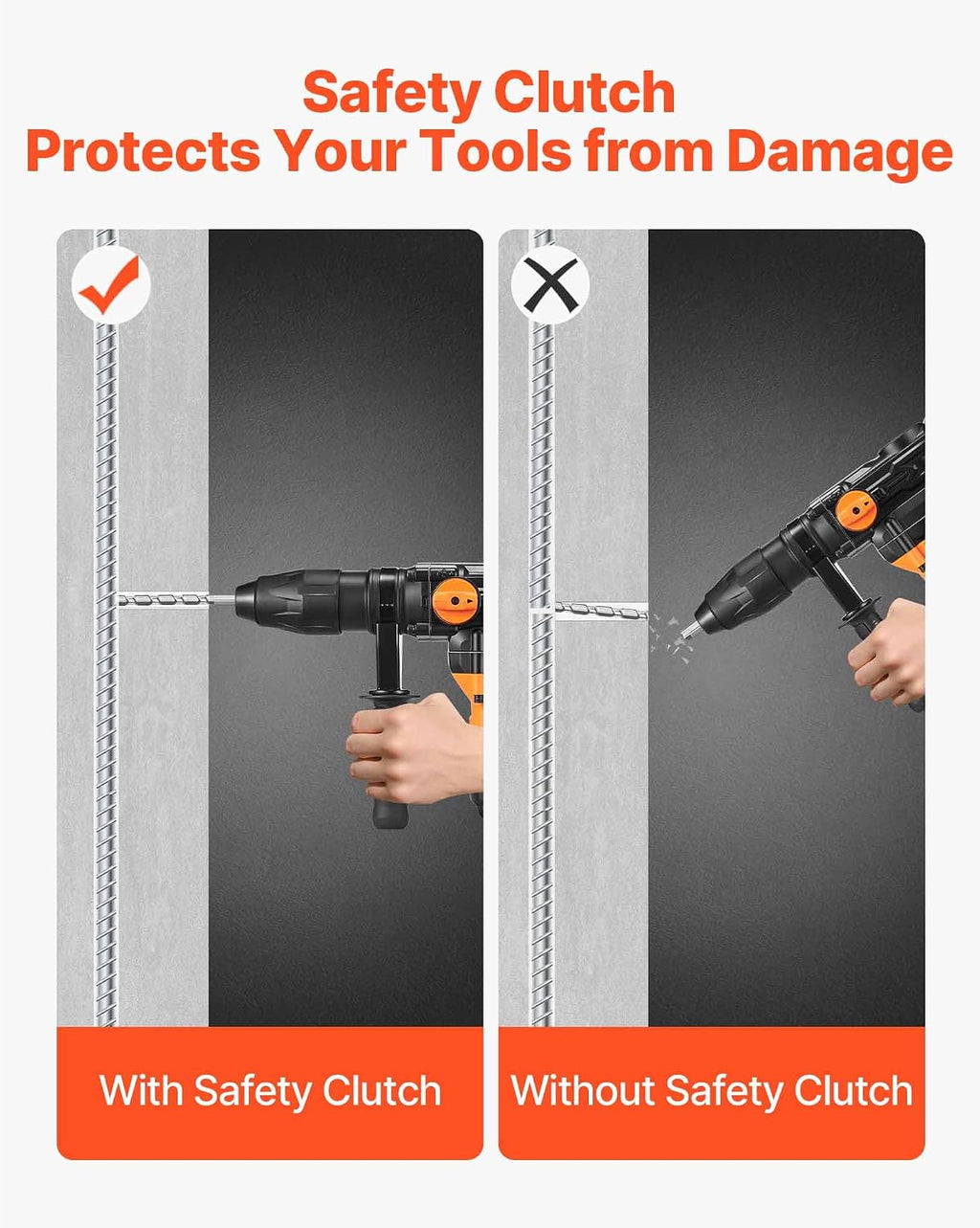 VEVOR 1-9/16 Inch SDS-Max Rotary Hammer Drill, 13Amp Corded Drills, Heavy Duty Chipping Hammers w/Vibration Control & Safety Clutch, Electric Demolition Hammers Variable Speed, Power Tool For Concrete