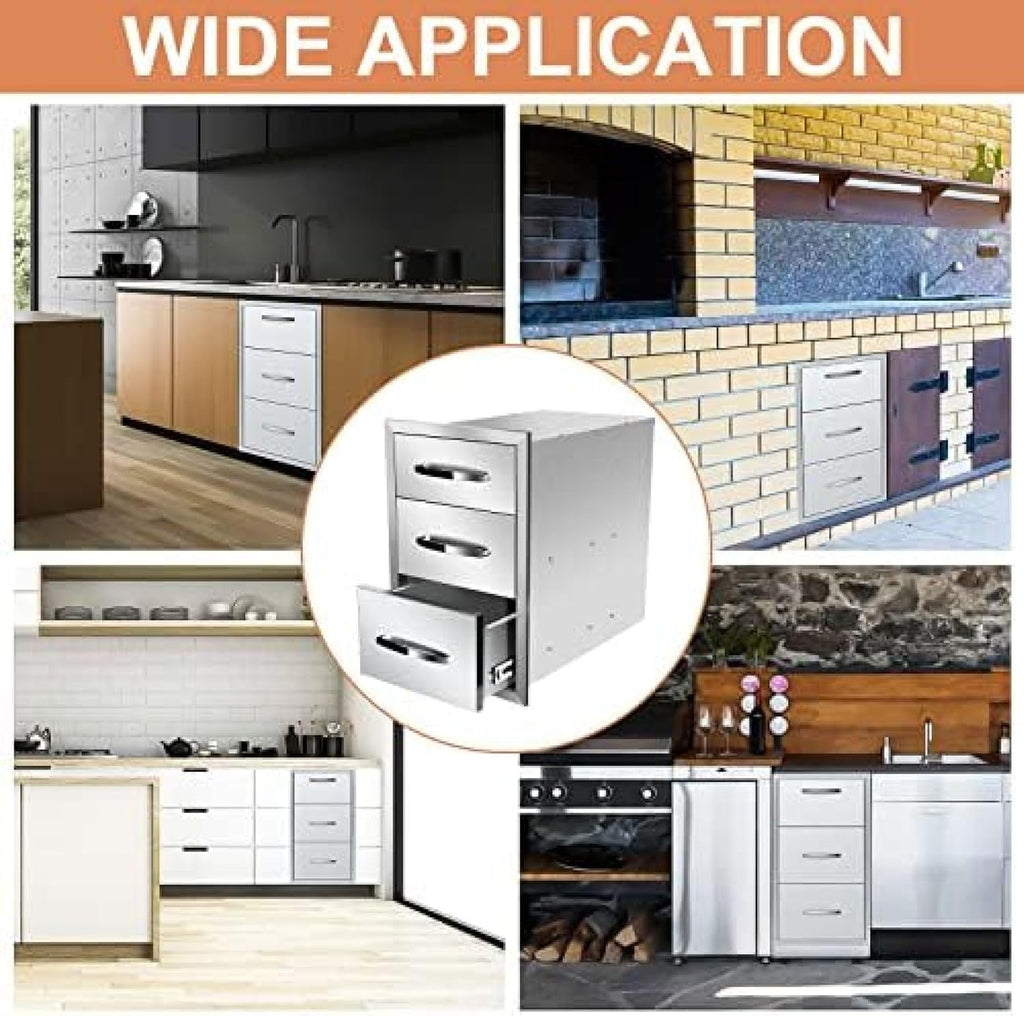 Outdoor Kitchen Drawer BBQ Drawer Outdoor Kitchen Access Drawers Horizontal- Stainless Steel Double Drawers for Outdoor Kitchen Grilling Station Or BBQ Island,14Wx21Dx21H