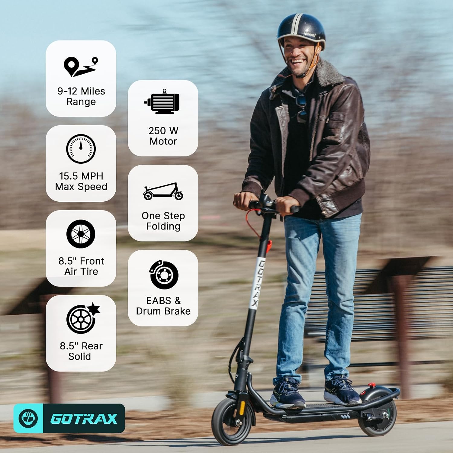 Gotrax Electric Scooter for Adults, Max 12 Mile Range & 15.5Mph by 250W Motor, 8.5' Front Air & Rear Solid Tires, Max Load 220lbs & Big Display with Cruise Control, Foldable EScooter EABS & Drum Brake