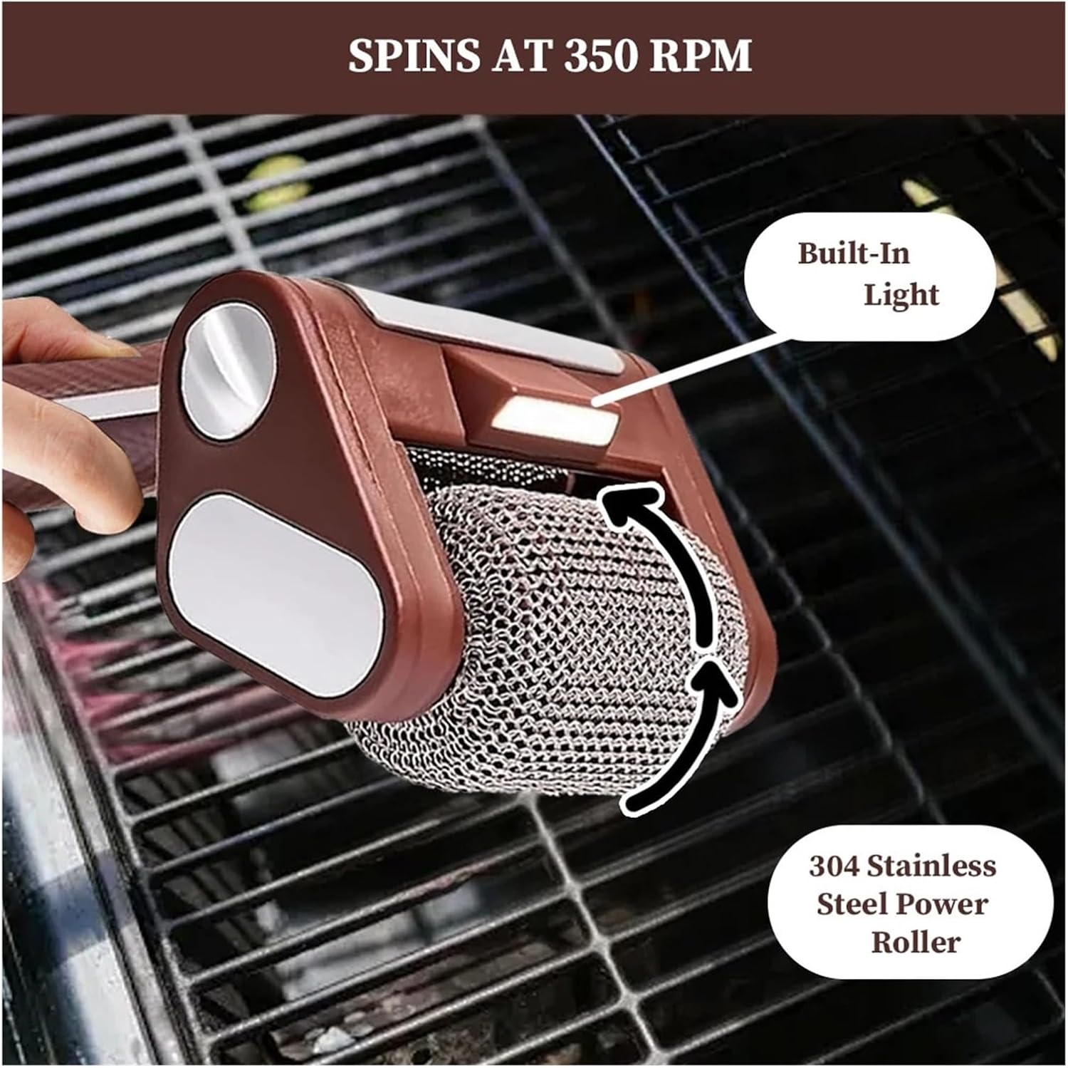 Fit for 350RPM Electric Grill Cleaner Brush with Lights - Stainless Steel Bristle-Free BBQ Cleaning Tool(A brush)