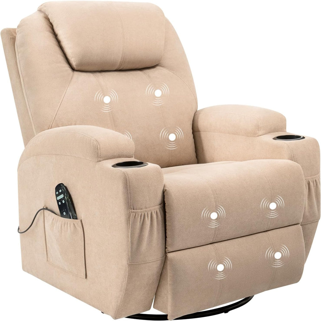 Flamaker Rocking Chair Recliner Chair with Massage Swivel Ergonomic Lounge Chair Classic Single Sofa with 2 Cup Holders Side Pockets Living Room Chair Home Theater Seat (Beige)