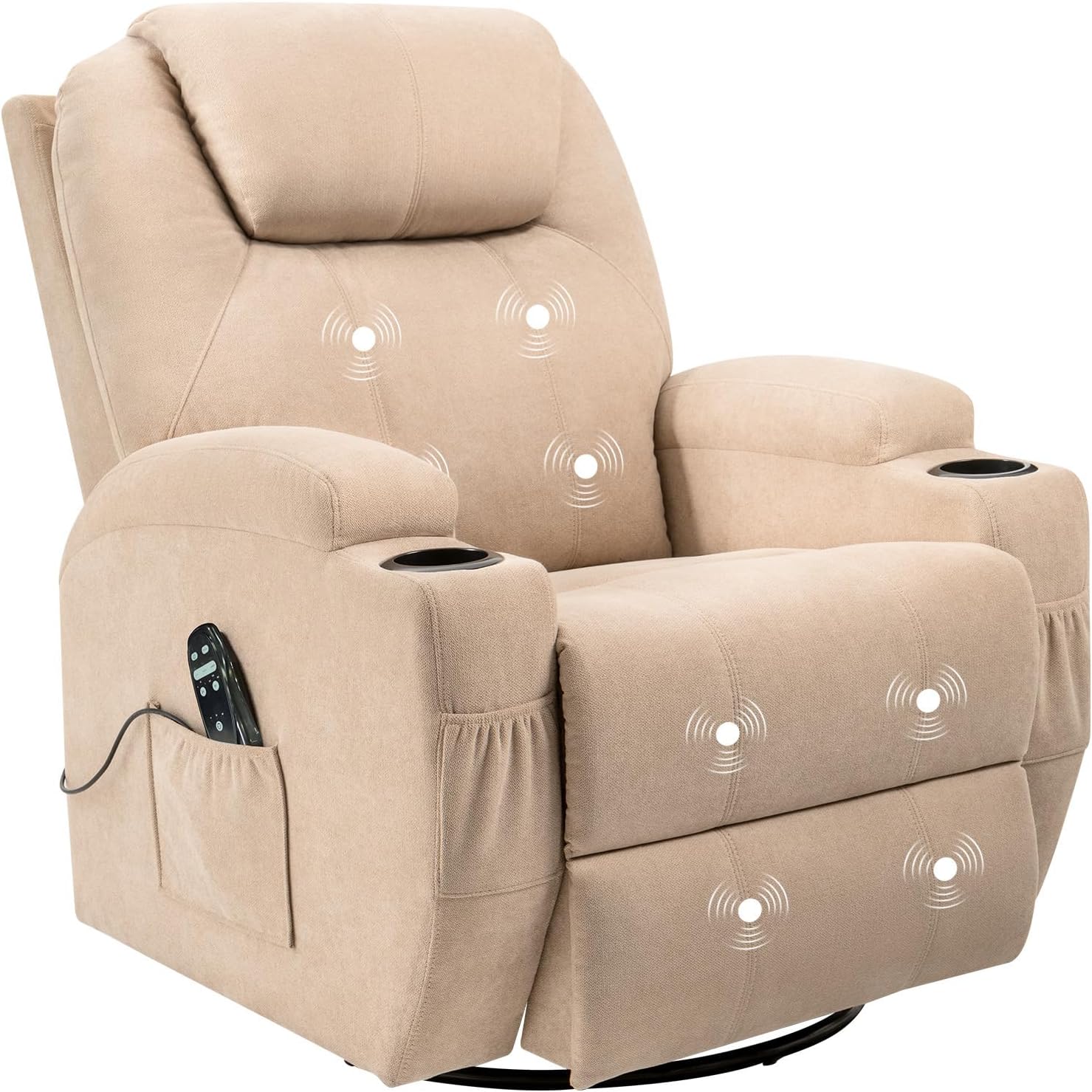 Flamaker Rocking Chair Recliner Chair with Massage Swivel Ergonomic Lounge Chair Classic Single Sofa with 2 Cup Holders Side Pockets Living Room Chair Home Theater Seat (Beige)