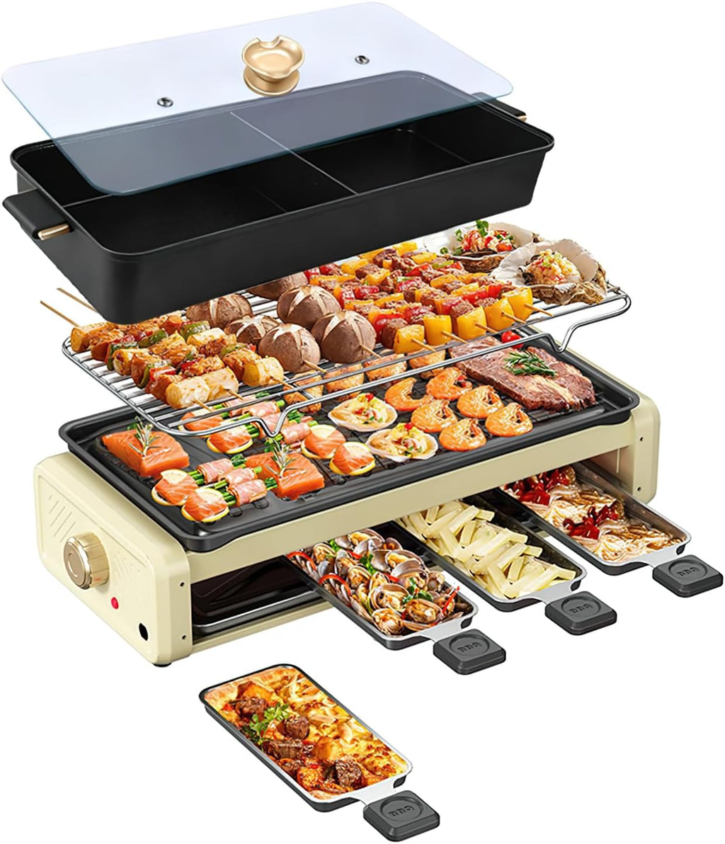 5L Electric Hot Pot Grill, Indoor Smokeless Multi-Layer BBQ and Boiling Cooker with Baking Tray, Large Capacity for 1-8 People, Mandarin Duck Double Flavor Design