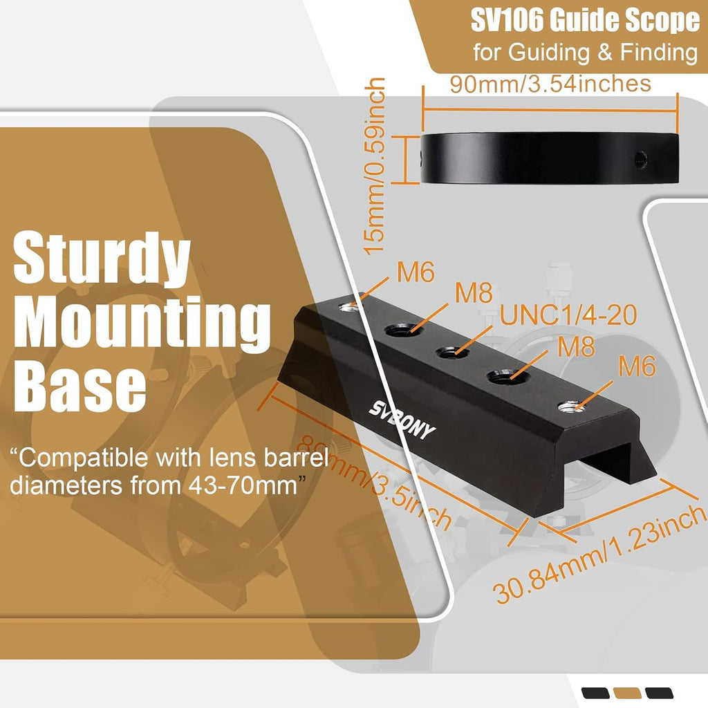 SVBONY SV106 Guide Scope with Helical Focuser Bundle with SV211 Dovetail Base 203mm (2 Items)