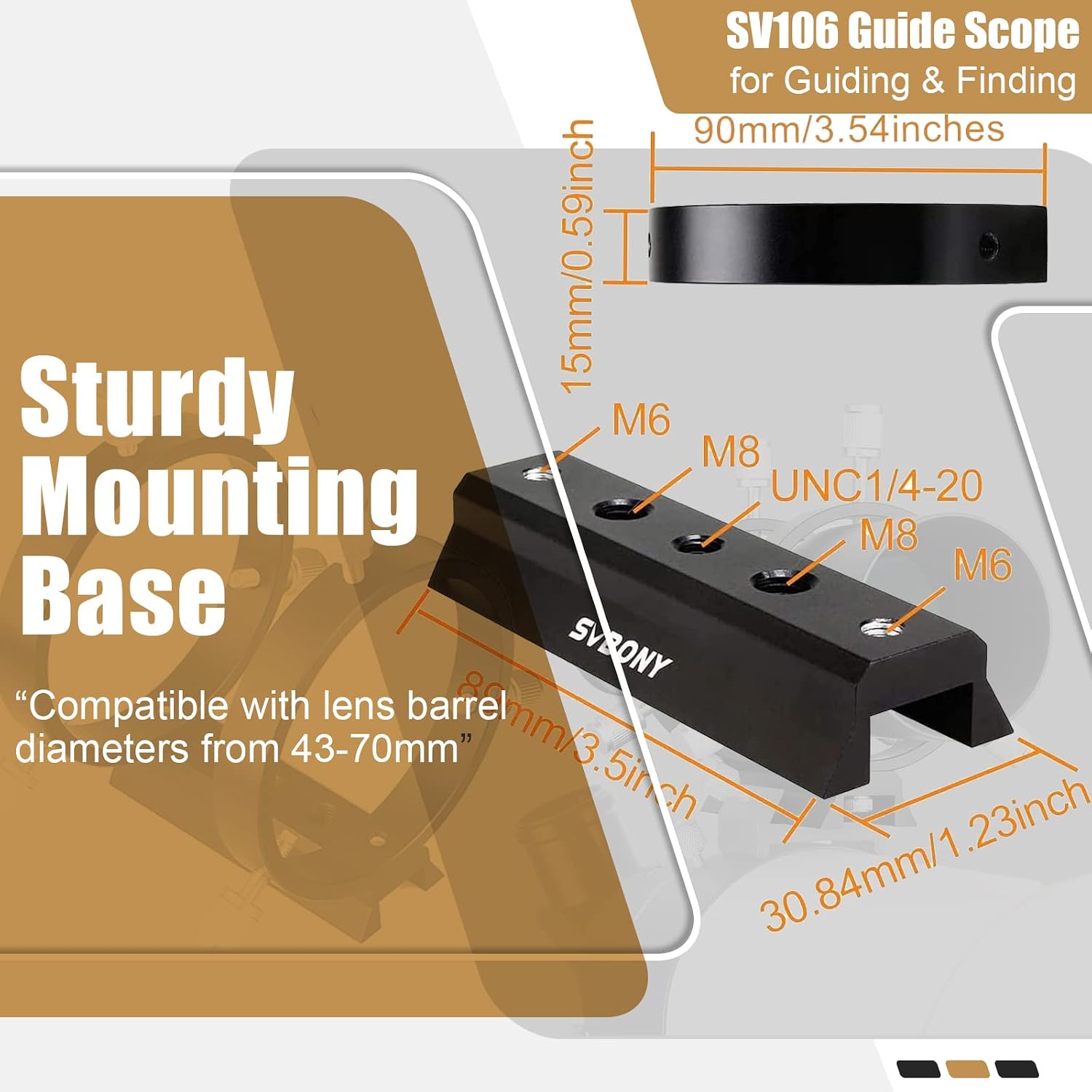 SVBONY SV106 Guide Scope with Helical Focuser Bundle with SV211 Dovetail Base 203mm (2 Items)