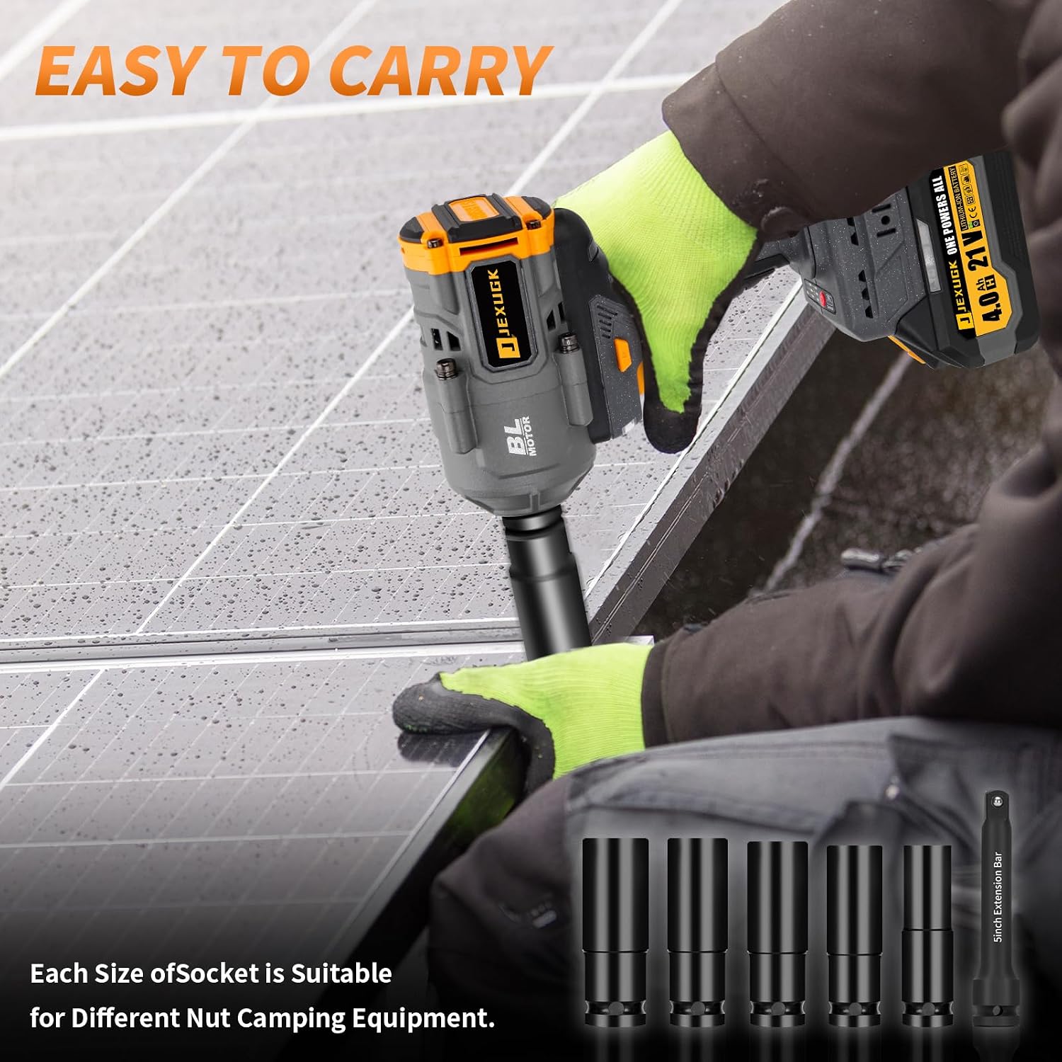 JEXUGK 1500Nm Impact Wrench, 1/2' 1107ft-lbs Cordless Impact Gun with 2 x 4.0Ah Battery, 21V High Torque Power Impact Driver with 6 Sockets,Pistola Llave De Impacto for Truck RV Car Heavy Construction