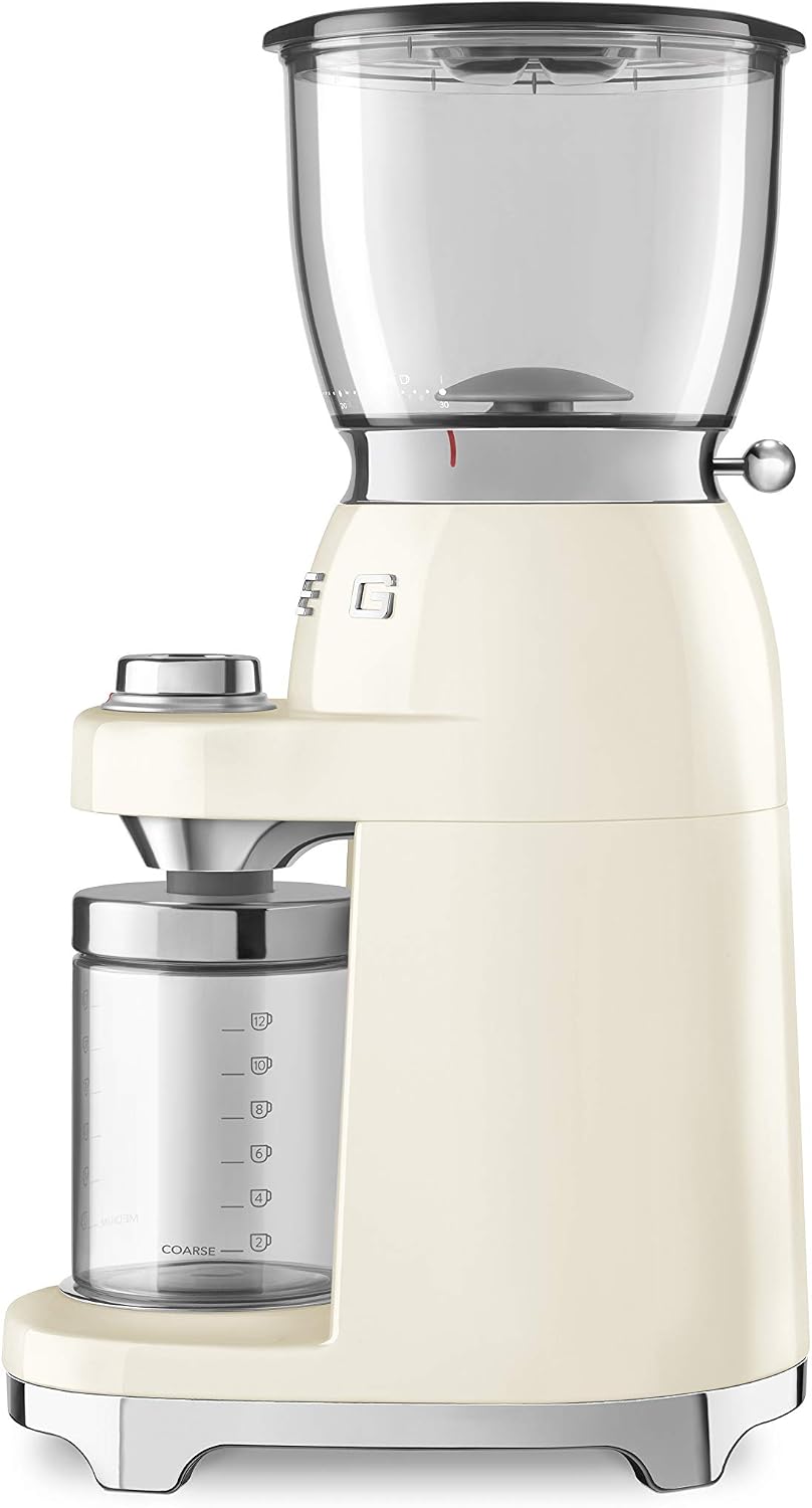 SMEG CGF11 Retro-Style Coffee Grinder – Burr Mill with 30 Grind Settings, Stainless Steel Conical Burrs, Removable Hopper – Precision Countertop Grinder for Espresso, Drip, French Press-Cream