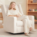 Tbfit 360° Swivel Recliner Chair, Nursery Rocking Chair with Lumbar Support & Footrest for Bedroom, Comfy Upholstered Armchair with Pillows & Storage Bag for Living Room (Beige, Hidden Ring Handle)