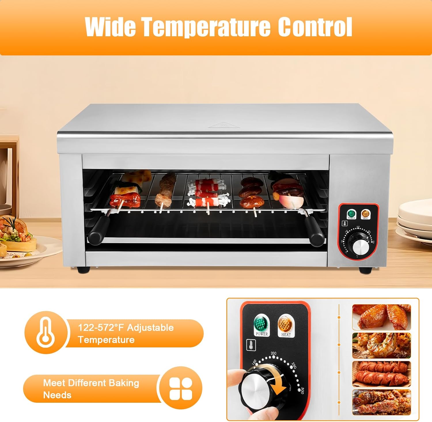 1500W Electric Cheese Melter Grill, Electric Cheese Melter Cheesemelter Grill, 122-572°FCountertop Salamander Broiler for Melt Cheese, Toast Sandwiches, Grill Steaks