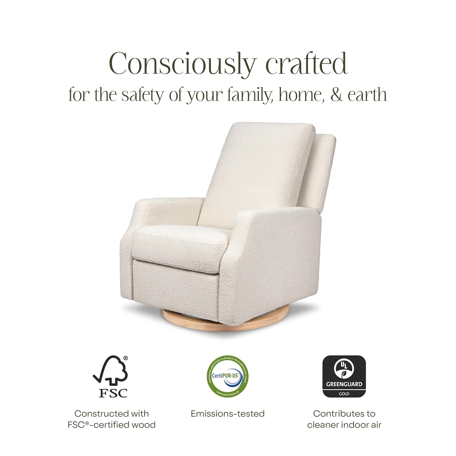 Namesake Crewe Glider Recliner Nursery Chair - GREENGUARD Gold & Certi-PUR US Certified Rocker Recliner - Glider Rocking Chair for Nursery & Living Room - Electronic, 270° Swivel, Ivory Boucle