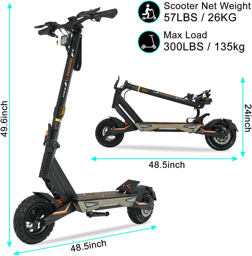 Electric Scooter Adults 1600/4000/6000W Motor 50 Miles Long Range & 40/45/50 MPH Top Speed 10' Off Road Tire Folding E-Scooter 60V/48V 20.8AH Battery Kick Scooter with Detachable Seat for Commuter