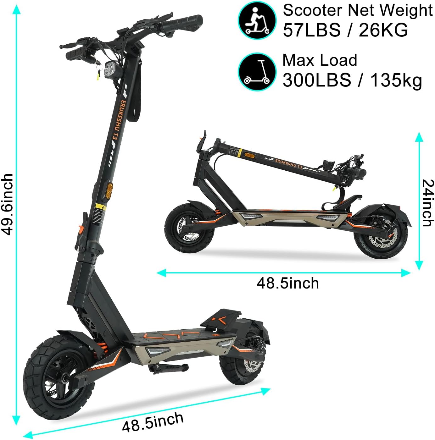 Electric Scooter Adults 1600/4000/6000W Motor 50 Miles Long Range & 40/45/50 MPH Top Speed 10' Off Road Tire Folding E-Scooter 60V/48V 20.8AH Battery Kick Scooter with Detachable Seat for Commuter