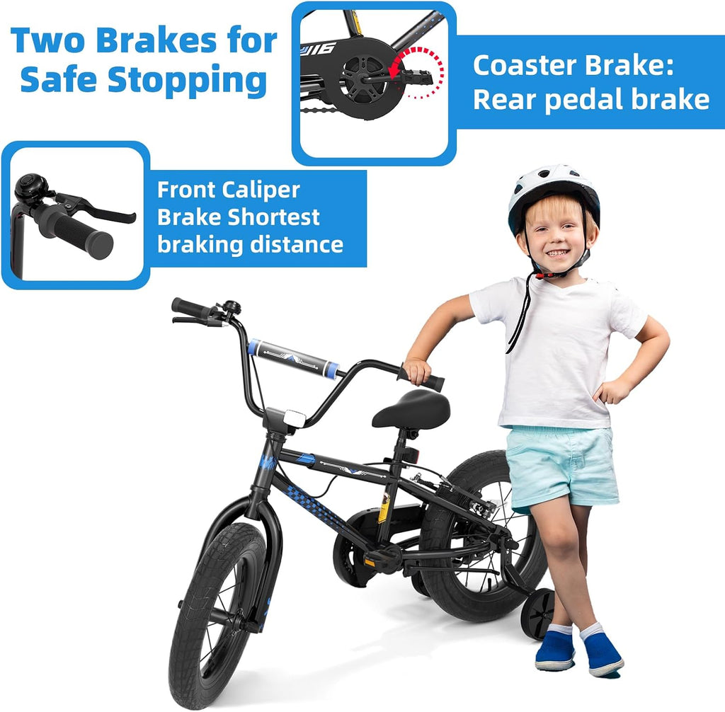 67i BMX Toddler Bike with Training Wheels 12/14/16 Inch Kids Bicycle Boys Girls Age 3-8 Durable Steel Frame Adjustable Seat Coaster Brake Bicicleta para Niños