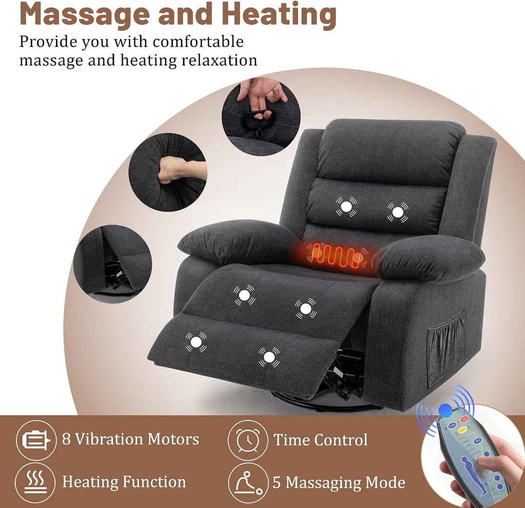 Korser Rocker Recliner Chairs for Adults, Oversized Recliner with Massage and Heating Function, 360° Swivel Nursery Rocking Chairs, Extra Wide Recliner Chair for Bedroom and Living Room