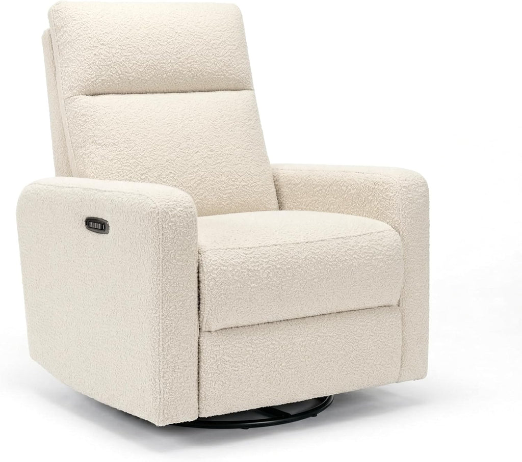 Nurture& The Glider Plus - Premium Nursery Power Recliner | Swivel Chair with Adjustable Head Support | Adjustable Lumbar Support Built in USB The Ultimate Comfort for Nursing, Relaxing (Boucle Creme)