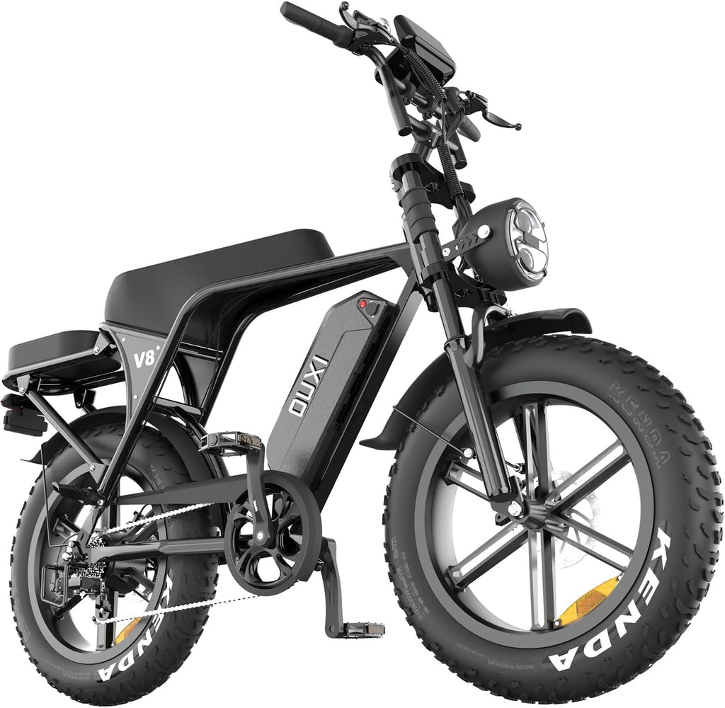OUXI V8/V8MAX Electric Bike for Adults, E Dirt Bike Peak 1000W, 31 MPH, 15/30 AH Removable Battery, 20' Fat Tire Electric Bike, 7-Speed Gear Electric Bicycles, Ebike Moped for Commuting & Off-Road