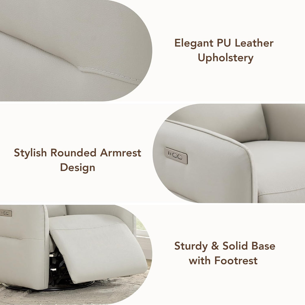 CHITA Faux Leather Power Recliner Chair, Swivel Glider Recliner for Adults, Nursery Rocking Chair with USB & Type-C Charging for Living Room, Bedroom, Creamy Grey