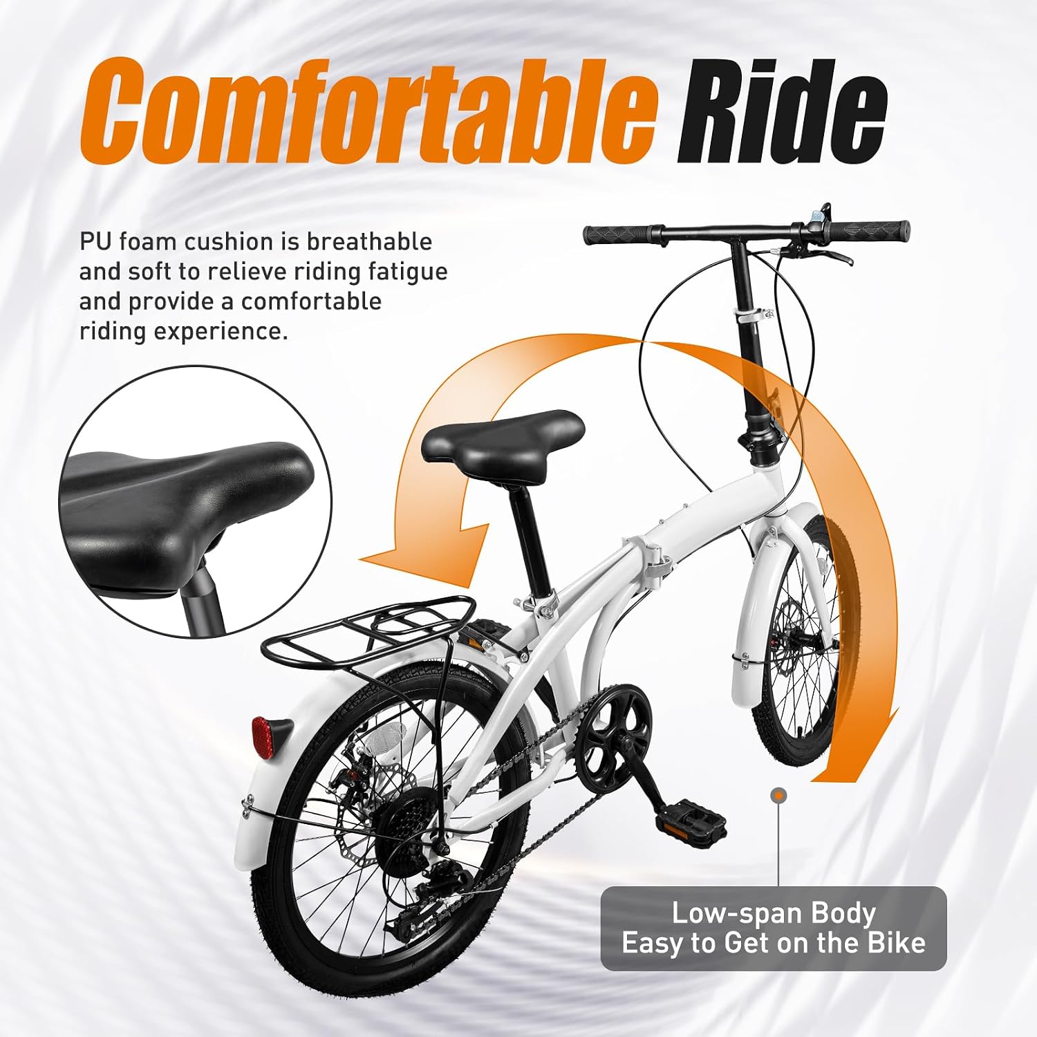 20' Foldable Bicycle, 7 Speed Non-Slip Folding Bike W/Dual Disc Brake & Adjustable Design, Folding Bikes for Adult City Commuter Bicycle