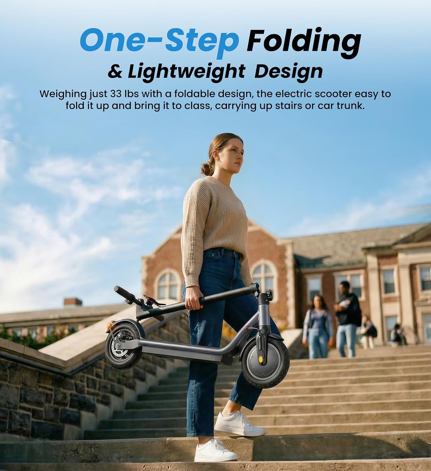 Electric Scooter, 23 Miles, 22 MPH Top Speed Electric Scooter for Adults, 500W Powerful Motor,10'/8.5' Pneumatic Tires Commuting Scooter, Foldable Escooter for Commuting & Campus Use