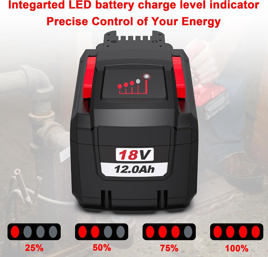 BULL-TECH 18V 12.0 AH Replacement for Milwaukee Electric Tools M18 High Output HD12.0 Battery Pack Compatible with All Power 18V Milwaukee Power+ Tools