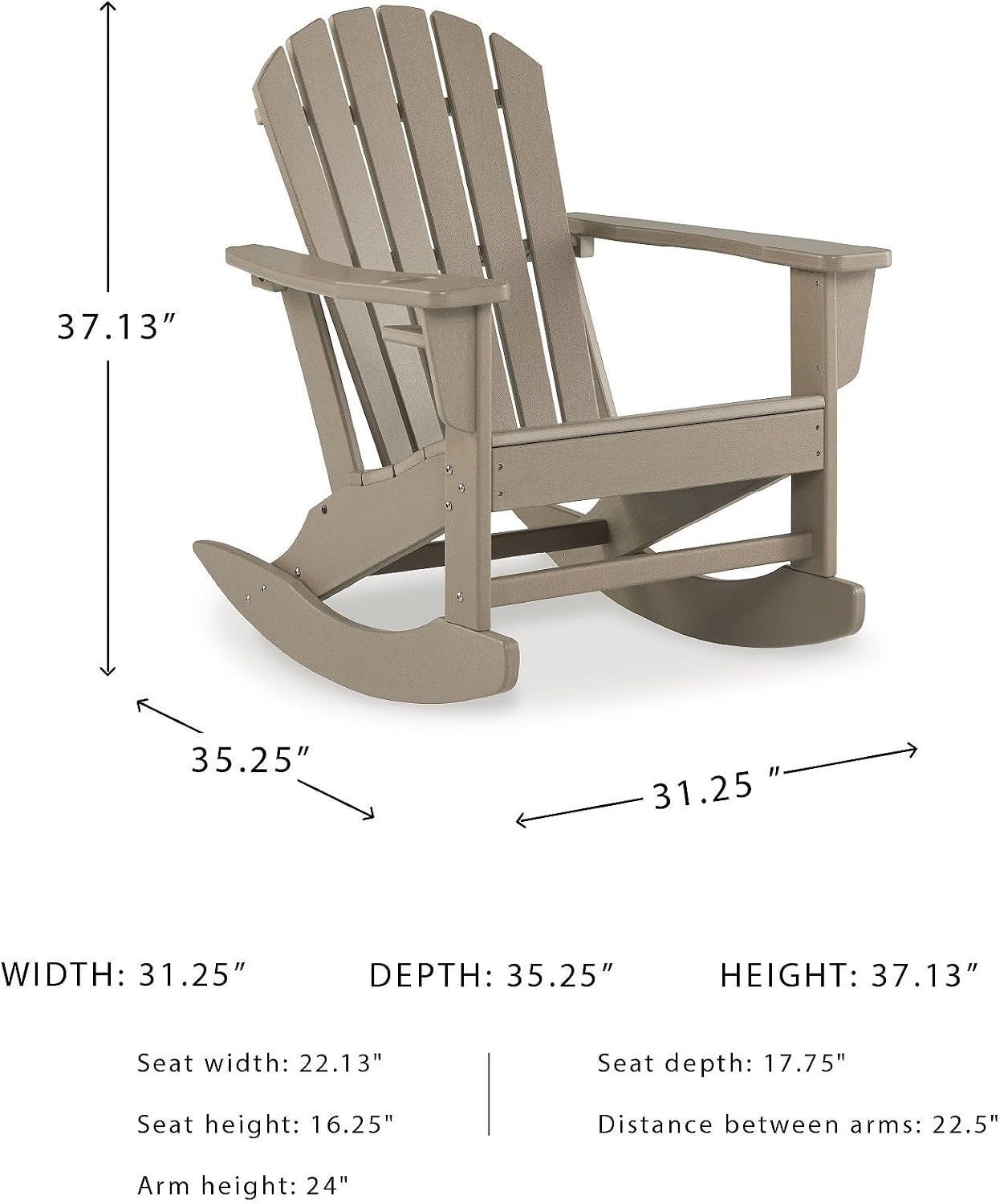Signature Design by Ashley Sundown Treasure Cottage Weather Resistant Outdoor Rocking Chair with 1 Cup Holder, Light Brown
