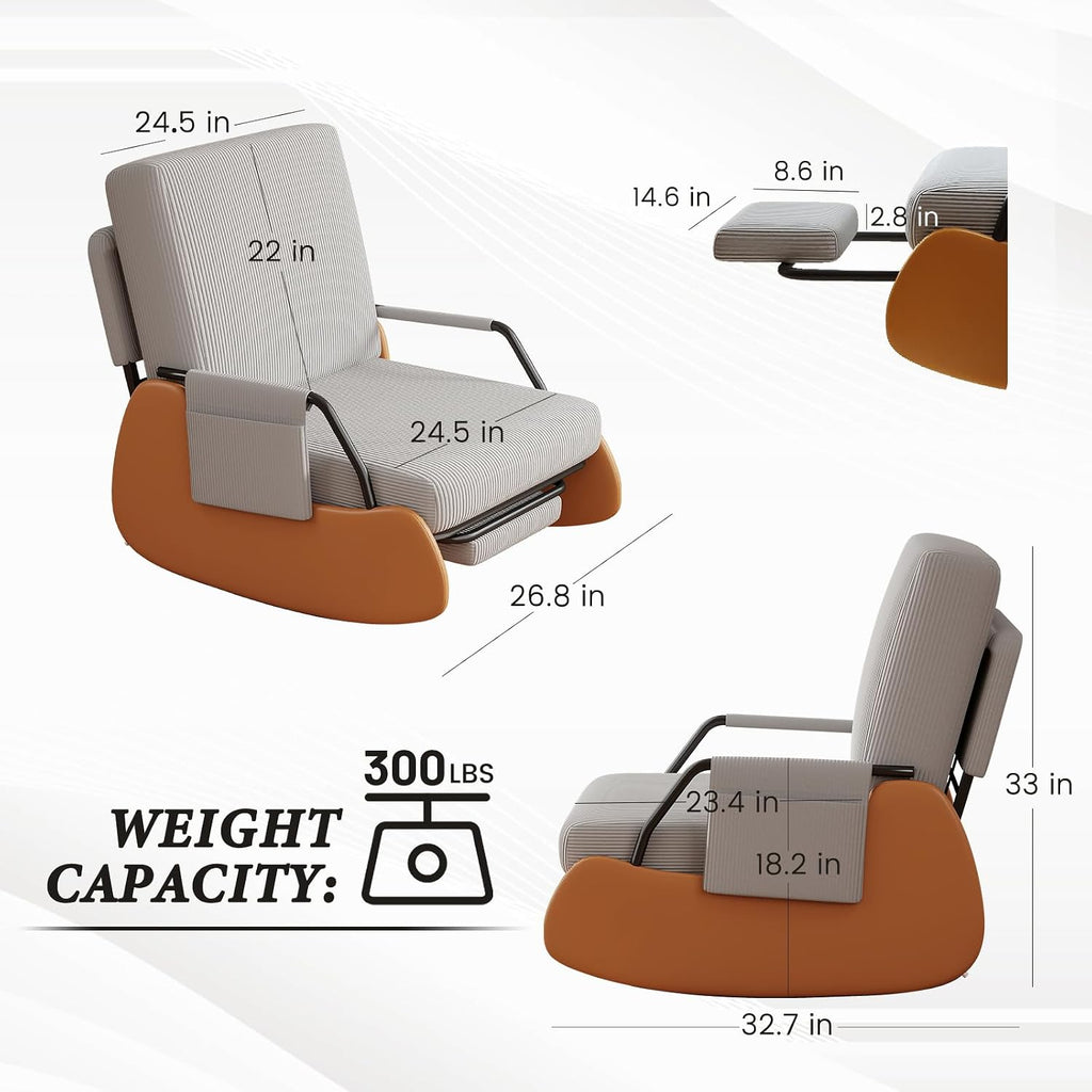 Furniliving Modern Glider Rocking Chair, Upholstered Nursery Glider Chair with Adjustable Recline & Retractable Footrest, Comfortable Lounge Chair for Mom Nursery Living Room Bedroom Grey