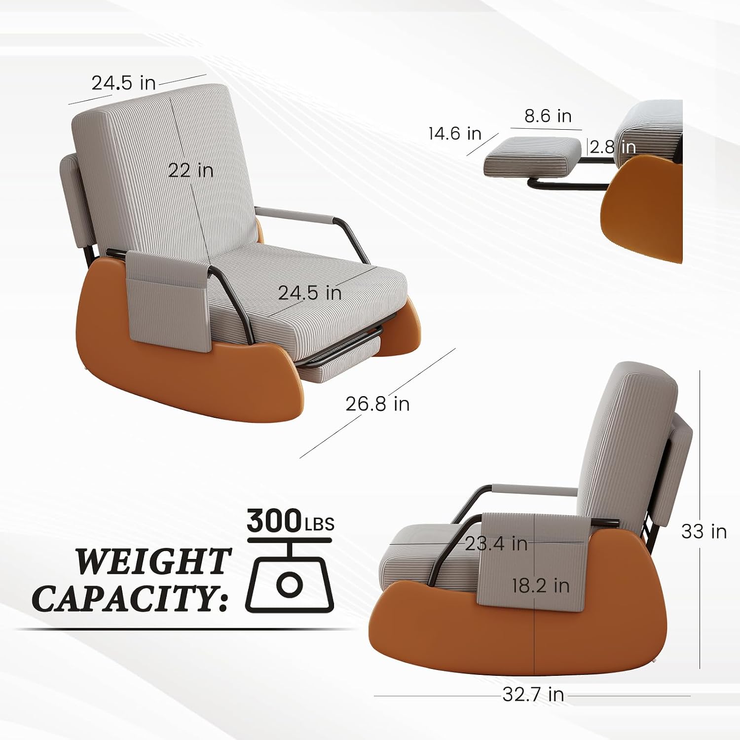 Furniliving Modern Glider Rocking Chair, Upholstered Nursery Glider Chair with Adjustable Recline & Retractable Footrest, Comfortable Lounge Chair for Mom Nursery Living Room Bedroom Grey