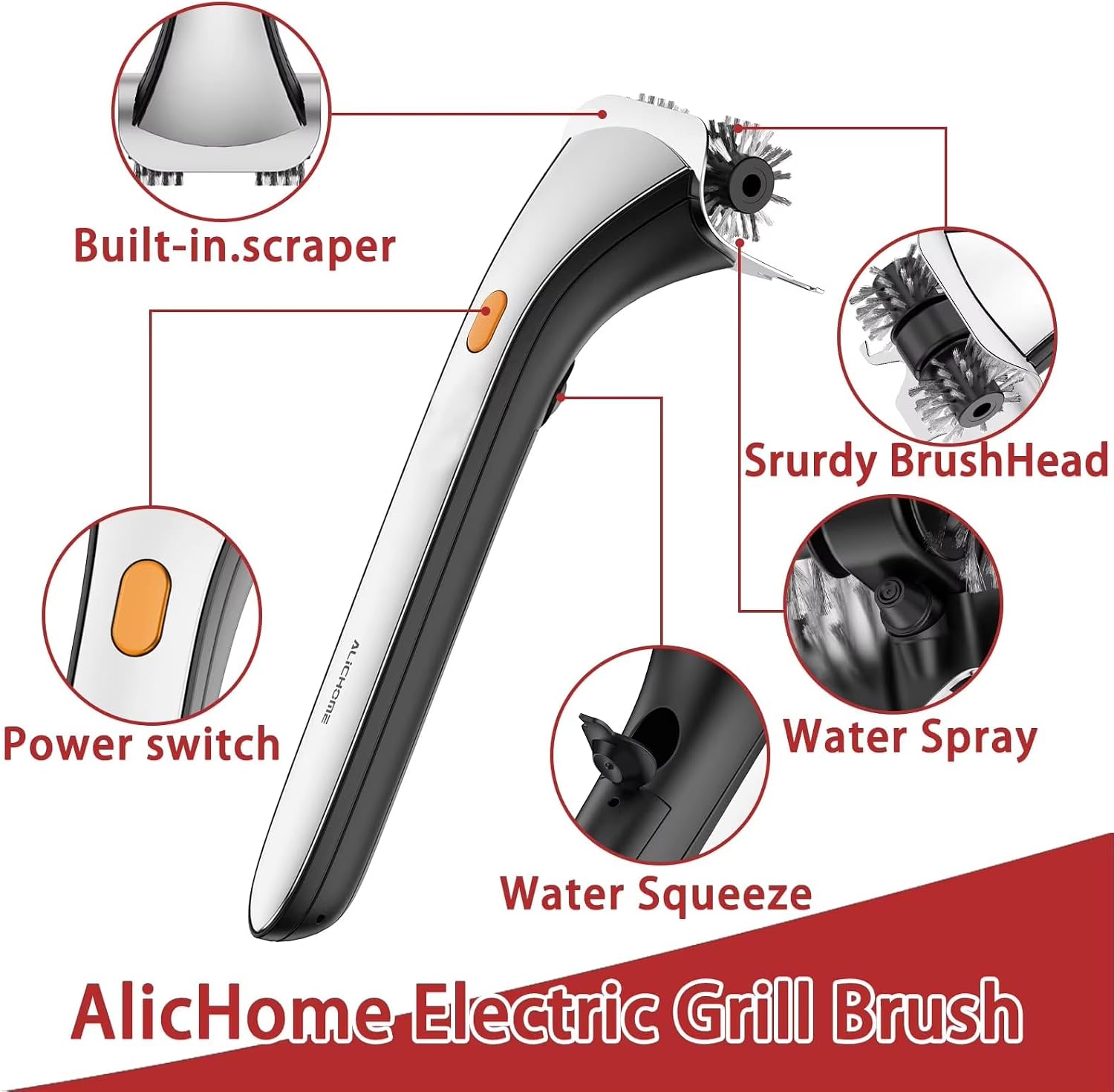 Electric Grill Cleaning Brushes Brush and Scraper with Water Reservoir Steam BBQ Cleaner for Bristles Grill Brush Charcoal Scraper Gas Cook Tool (Rechargeable Model (with 3000 mAh Lithium Battery))