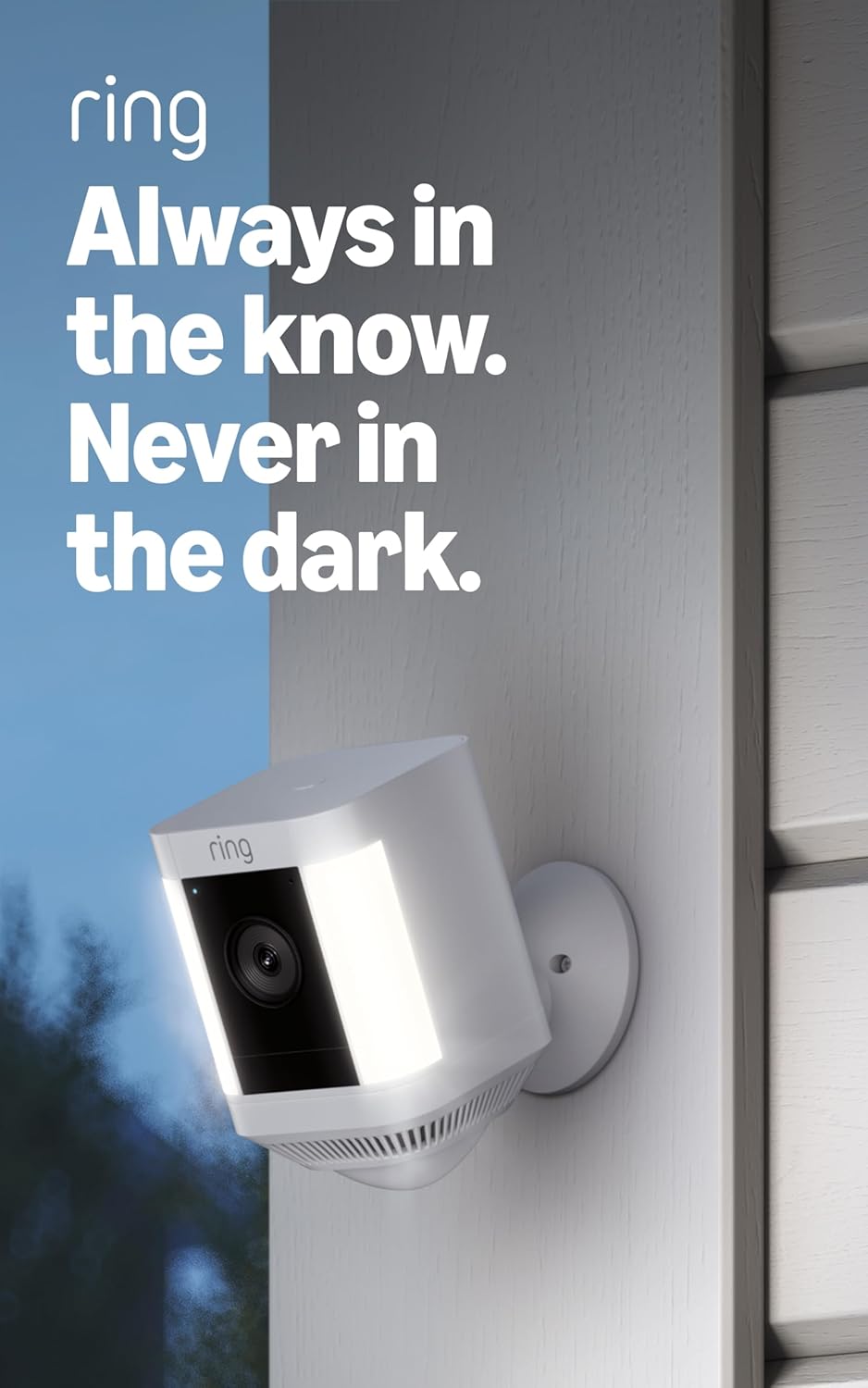 Ring Spotlight Cam Plus, Solar | Two-Way Talk, Color Night Vision, and Security Siren (newest model) - White