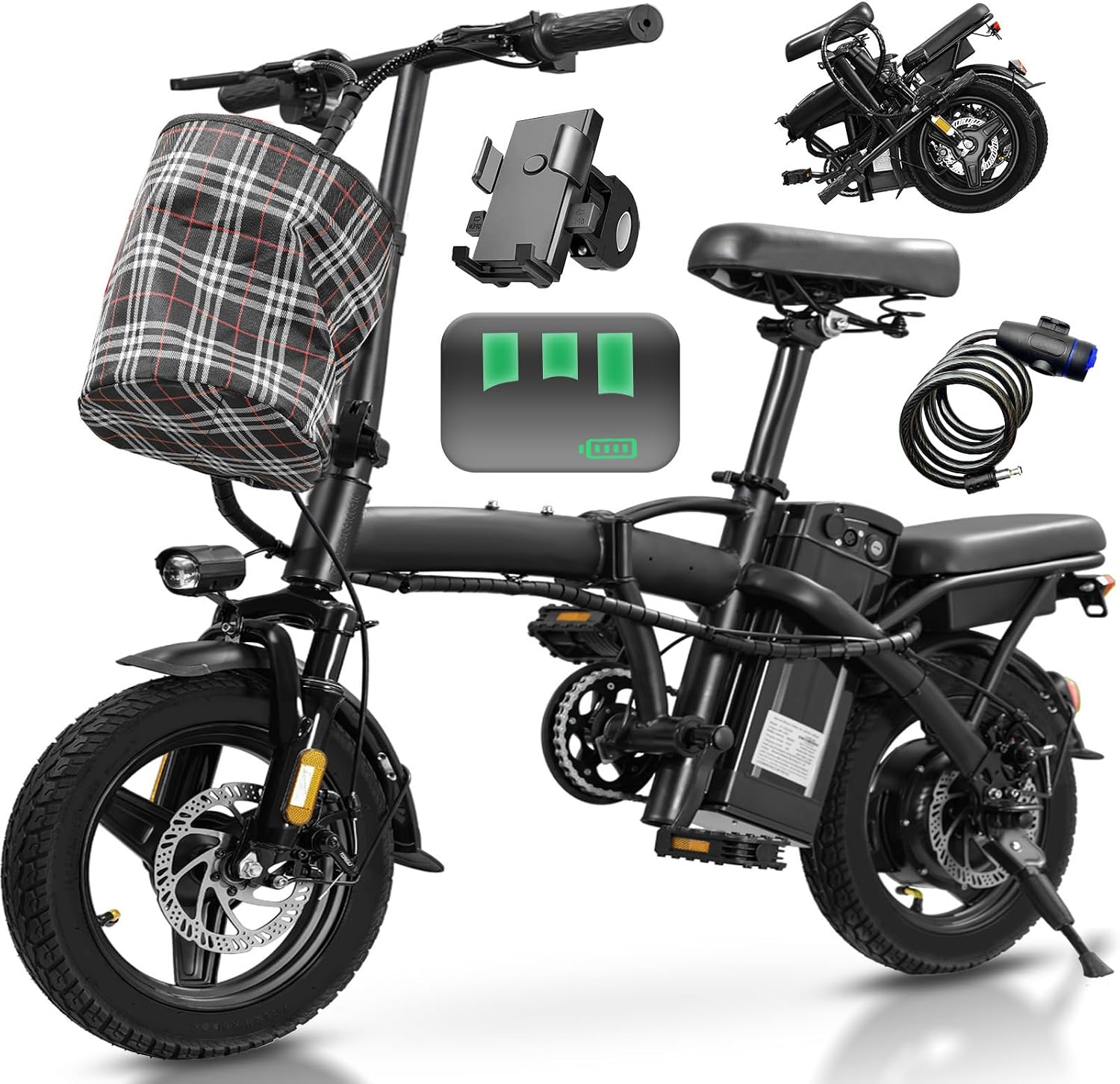 Electric Bike for Adults Teens, 14' Commuting Folding ebike with 560W Motor and 48V Battery, 24MPH 3 Level Pedals Assist, Dual Disc Brakes, Compact Foldable Electric Bicycle with UL2849 Certification