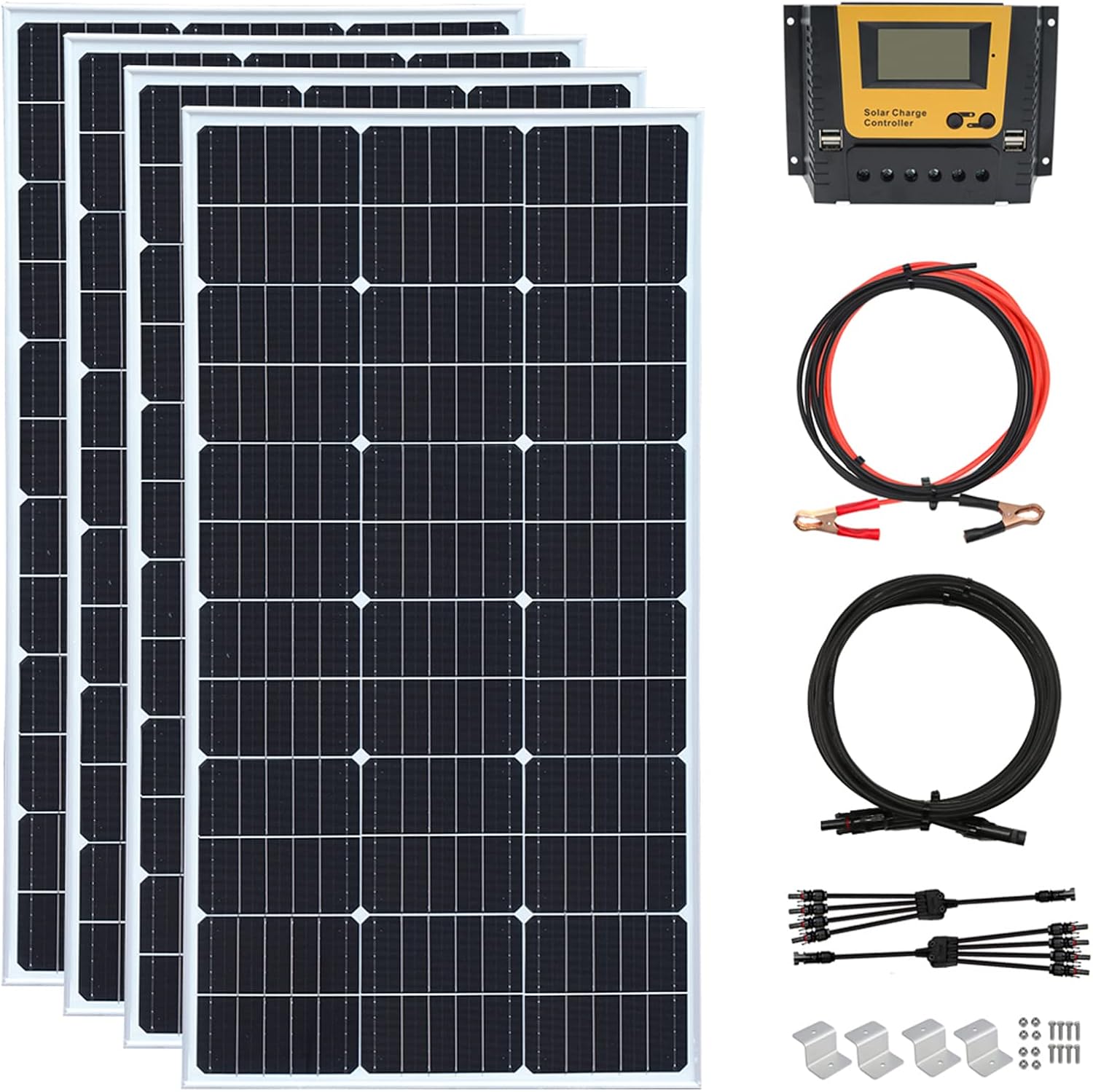 400 Watt 12Volt/24Volt Solar Panel Kit 4X100W Monocrystalline Module 40A Charge Controller for RV, Boats, Trailer, Camper,Off-Grid System (400W Solar Kit)