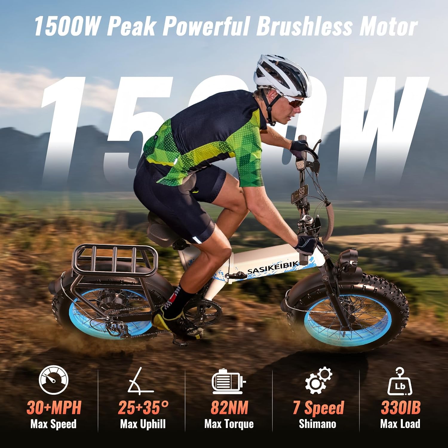 SASIKEIBIKE 1500W Electric Bike for Adults Full Suspension,48/52v 20AH Electric Dirt Bike with 20' x 4.0 Fat Tire,70 Miles Electric Bicycle, Ebike for Snow, Mountains, Road UL Certified