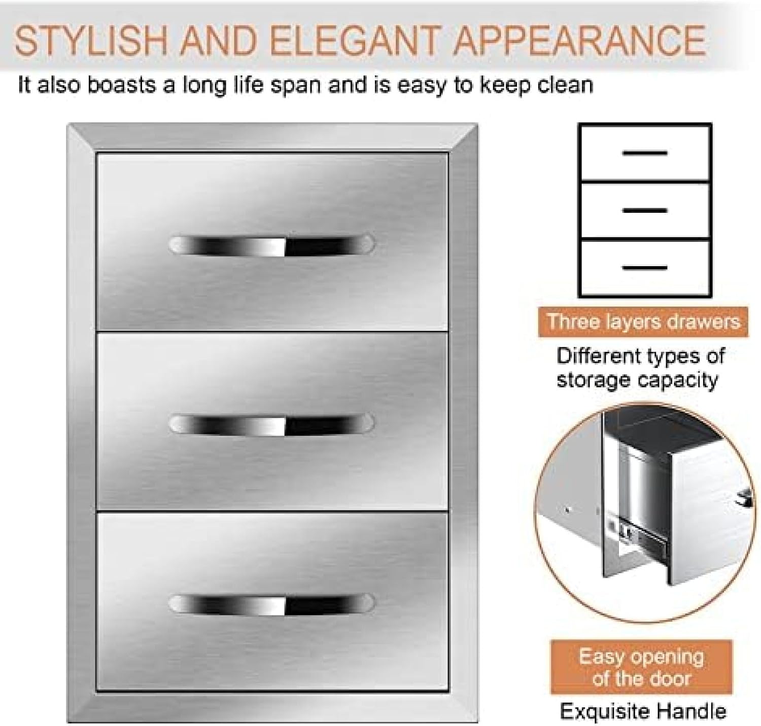 Outdoor Kitchen Drawer BBQ Drawer Outdoor Kitchen Access Drawers Horizontal- Stainless Steel Double Drawers for Outdoor Kitchen Grilling Station Or BBQ Island,14Wx21Dx21H