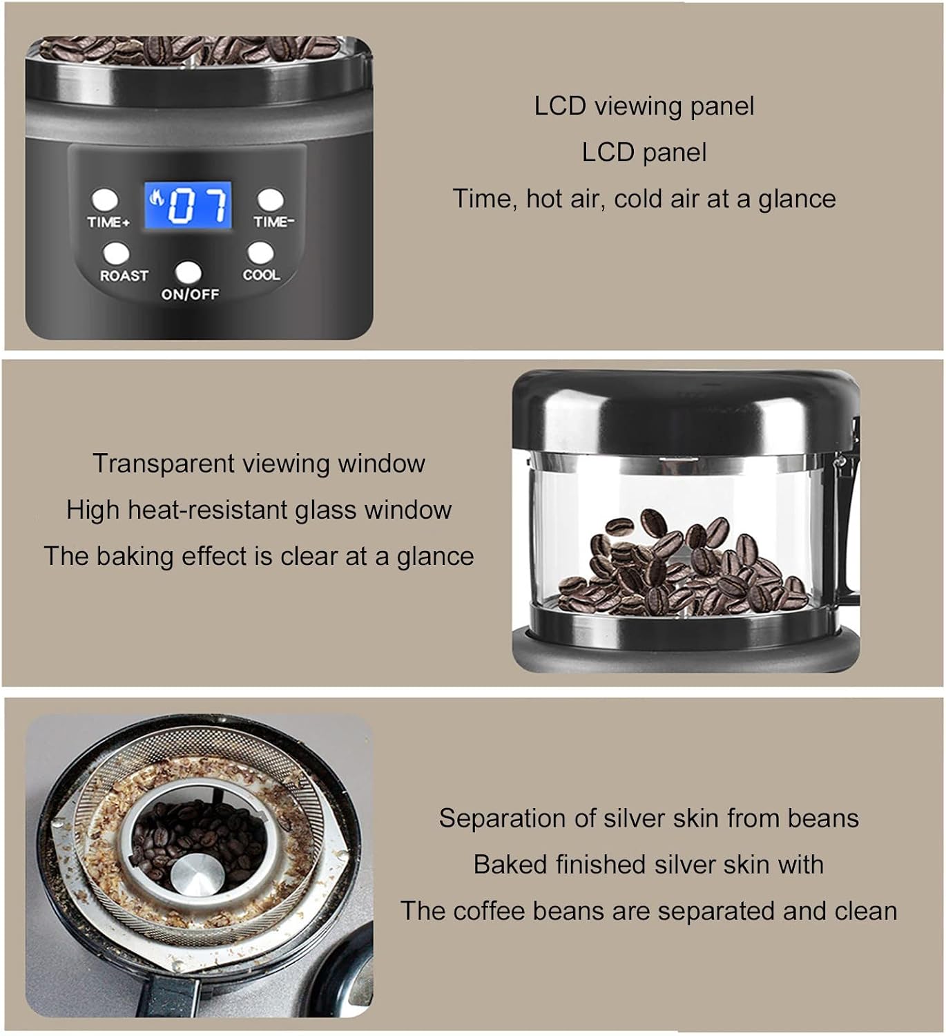 Coffee Machine Coffee Bean Roaster Machine, 2 in 1 Baking & Cooling Hot Air Coffee Roaster with Timing, Separation of Chaff with Beans, Coffee Machine for Grains, Peanuts, Coffee Bean, Nuts