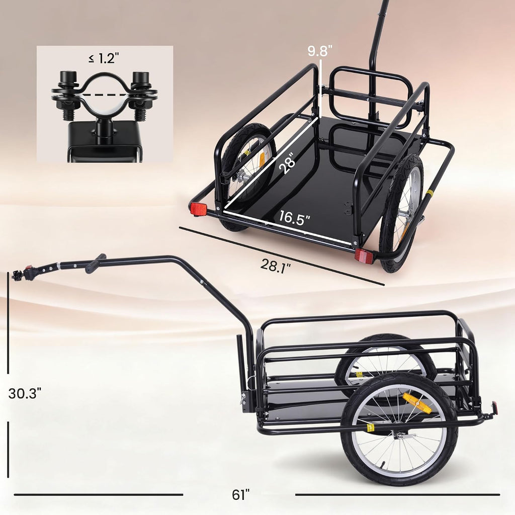 Aosom Bike Cargo Trailer, Bicycle Trailer, Heavy-Duty Bike Wagon Cart, Foldable Compact Storage, with Universal Hitch, 16' Wheels, 88 lbs. Capacity, Black